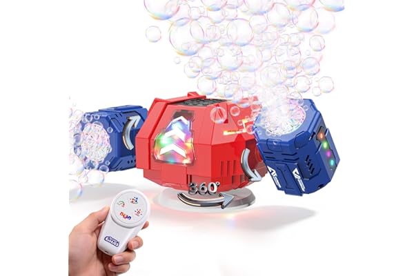GoGonova Bubble Machine, 30000+ Bubbles/Min Rechargeable Kids Bubble Machine with Remote Control, Big Bubble Blower Maker, 360° Auto Rotation & 2 Speeds, 7-Color RGB Lights, Mecha Leader