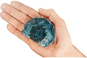 Rock Your Chakra Agate Geode Teal 3 1/2" 13-16 Oz Throat Chakra Healing Crystal Rock Mineral Specimen Reiki Stone