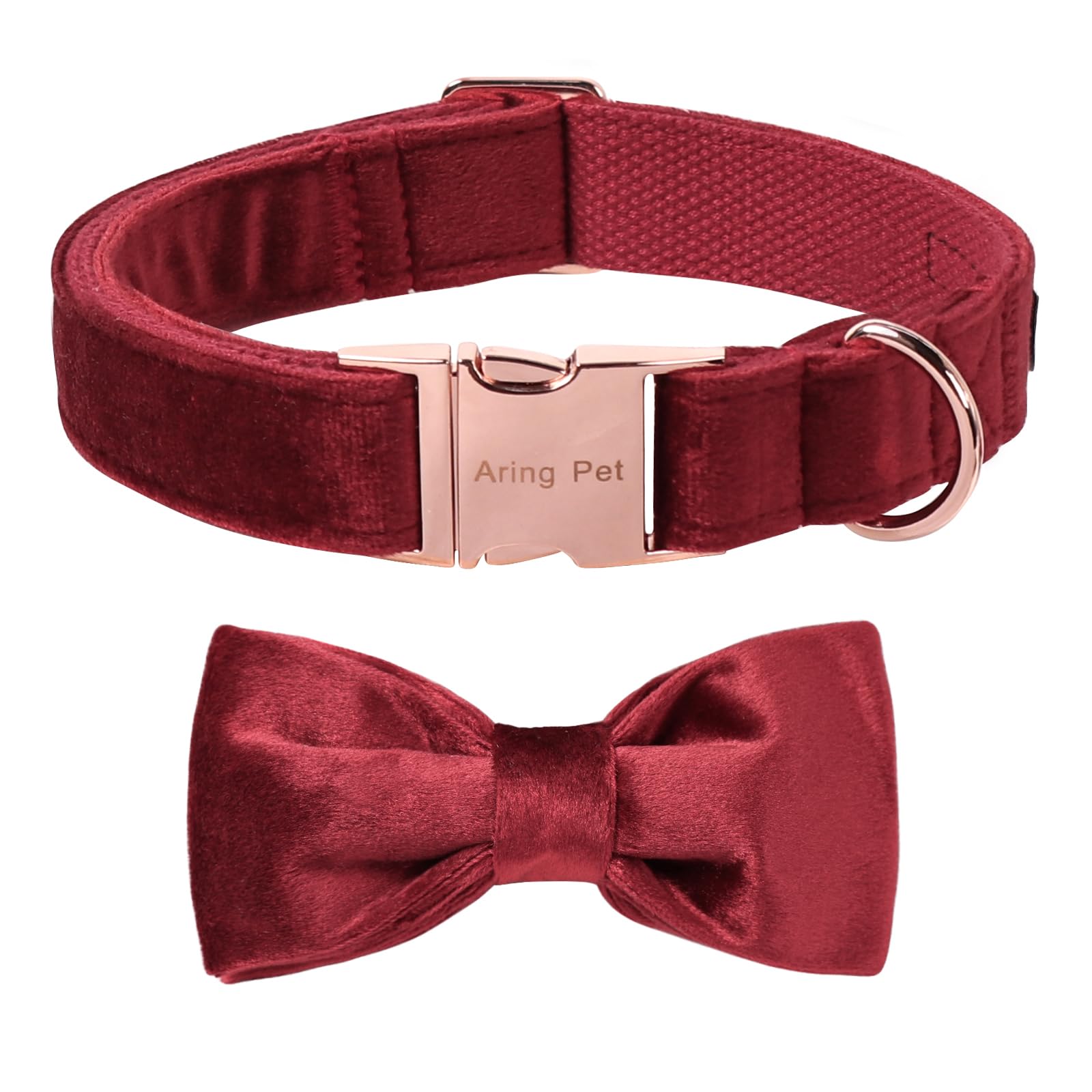 ARING PET Velvet Dog Collar-Red Dog Collars with Bow, Soft&Comfortable Adjustable Christmas Velvet Bowtie Dog Collars Gifts for Small Medium Large and Girl Boy Dogs