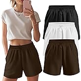 Neer 3 Pack Women's Drawstring Sweat Shorts High Waisted Casual Summer Athletic Elastic Running Shorts with Pockets