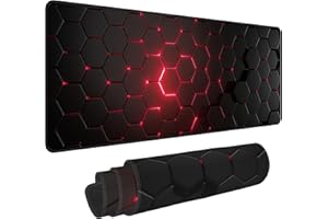 Red Honeycomb Mouse Pad,XL 31.5"x11.8" Big Gaming Mousepad,Geometric Hexagon Large Extended Mouse Mat,Non-Slip Rubber Base Wa