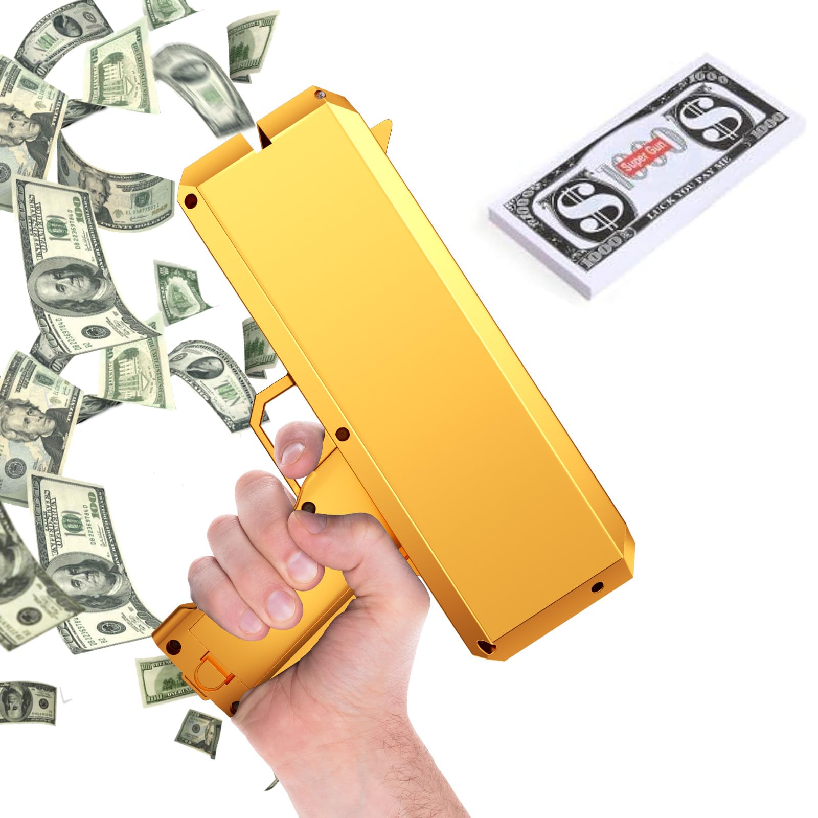 OBEST Money Gun Shooting, Money Gun Toy, Fake US Dollar Banknotes, Golden Prop Gun, Money Rain, Suitable for Parties, Weddings, Party Games