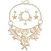 LKingel Bohemian Mermaids Starfish Jewelry Set for Women Starfish Necklace Bracelet Earrings Mermaids Starfish Conch Necklace Summer Ocean Beach Jewelry Set Halloween Prom Jewelry Mermaids Accessories