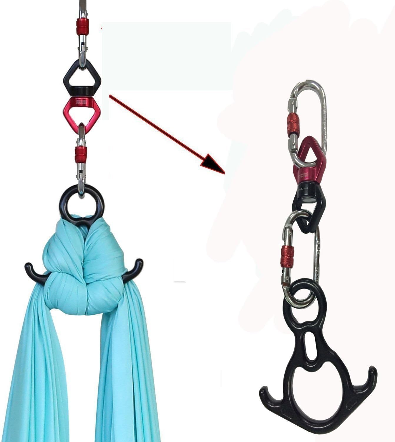 Aerial Silk Hardware Kit-Heavy Duty 30 kN Rescue Figure 8 & 30 KN Swivel & 25 KN Mountain Climbing Steel Carabiners Yoga Hammock Swing 360 Spin Rotational Device : Sports & Outdoors
