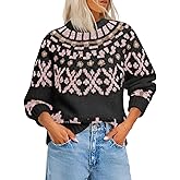 Saodimallsu Womens Fair Isle Sweater Vintage Crew Neck Long Sleeve Chunky Knit Fall Winter Pullover Sweaters Tops