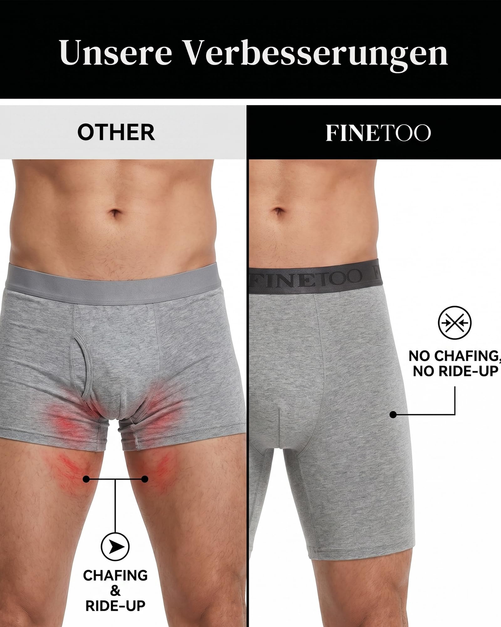 FINETOO 3er Pack Lang Boxershorts Herren Baumwolle Unterhosen Männer Unterwäsche Men Shorts Mutipack Ohne Kratzenden Zettel Retroshorts Boxer mit Elastischem Bund für Alltag Schwarz Underwear S-3XL 4