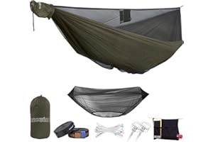 onewind 11ft Camping Hammock with Bugnet, Portable Double Hammock with Mosquito Net, Backpacking Hammock with Net Adjustable Ridgeline Tree Straps for Outdoor Hiking Backpacking, OD Green