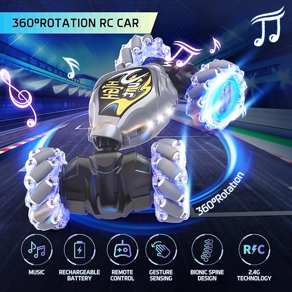 TERUCLE RC CARS, 2.4GHZ 4WD NEW GRAVITY GESTURE SENSING REMOTE CONTROL CAR TOYS, STUNT TWIST TRUCK TOYS FOR 6-12 YR BOYS & GIRLS, RC DRIFT CAR WITH LIGHT MUSIC BEST GIFT FOR KIDS AGE 7 8 9 10 11 YR