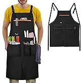 HODRANT Barber Apron, Men & Women Hair Stylist Apron with Dual Shoulder Straps & Adjustable Buckle, Water-resistant Hair Cutting Smock with Multiple Pockets for Hairdresser, Cosmetology