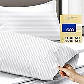 THREAD SPREAD 100% Egyptian Cotton Pillow Cases - 600 Thread Count Pillowcases Queen/Standard Size Set of 2, Breathable Extra Long Staple Sateen Weave Cotton Pillow Covers for Bed - White Stripe