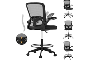 POWERSTONE Drafting Chair, Ergonomic Tall Office Chair Stool Standing Desk Chair with High Back and Flip-up Armrests Adjustab