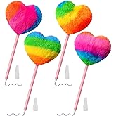 WLngtv 2 Pcs Rainbow Pom Pom Pens, Heart-Shaped Fluffy Ball Design,Cute Fluffy Ball Heart-shaped Fluffy for 2 Styles of Rainbow Fun for Office Women Pens and Refills