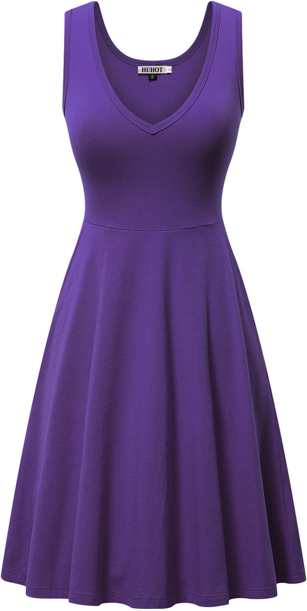 Womens Sleeveless V Neck Dress with Pocket Summer Beach Midi Flared Tank Dress