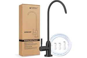 PURENAT Drinking Water Faucet - Long Thread Stem Filtered Water Tap for Thick Countertop,Lead-Free RO Faucet with Hose and Push Connect Fittings(Matte Black)