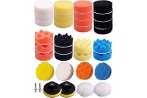 WONDER POINT Buffing Polishing Pads - 3 Inch 31 Pieces Premium Material Car Foam Drill Polishing Pad Kit Sponge Pads Buffer Polisher Kit Headlight Restoration Kit with Wool for Car Polishing, Waxing