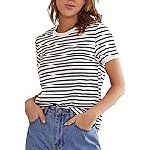 Floerns Women's Casual Striped Crew Neck Short Sleeve T Shirts Tee Tops
