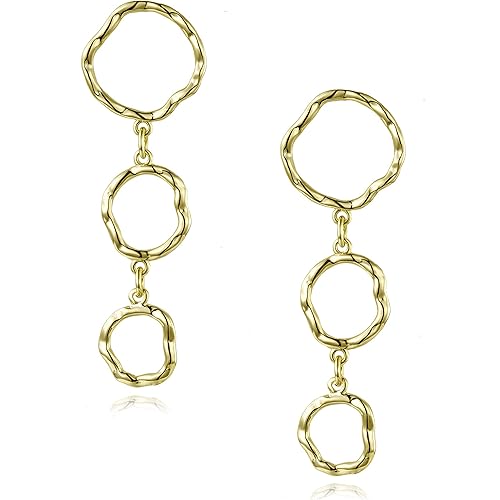 Sterling Silver Long Chain Earrings with 3 Round Circles for Women
