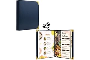 GLIMVILO 2-Pack Leather Restaurant Menu Covers | 8.5 x 11-Inch | Multiple Sizes | Ideal for Wine Lists, Drinks, and Menus | Elegant Menu Holder and Book. (Navy, 4 Pages 8 Views)