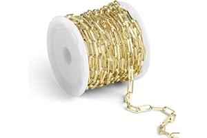 ALEXCRAFT 12 Feet 14K Dainty Gold Plated Brass Paperclip Chain Link Necklace Bulk for Jewelry Making