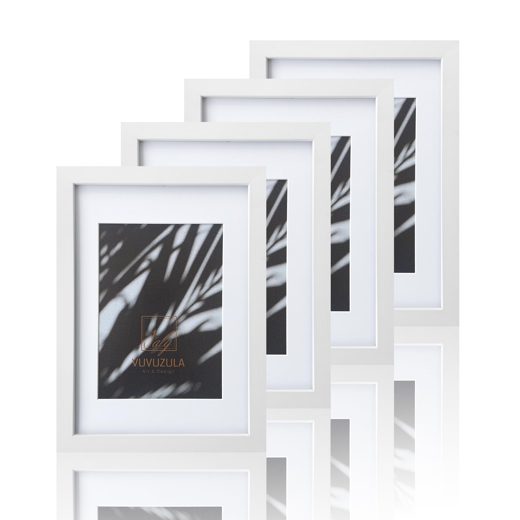 VUVUZULA A4 Frame White Photo Frames A4 Picture Frames with Mount for A5 Photo Certificate Frame A4 Set of 4 with Real Glass