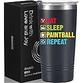 Onebttl Paintball Gifts, Paintball Tumbler for Paintball Game Lovers, 20oz Stainless Steel Tumbler with Spill-Proof Lid and Straw, Gift Card & Box Included, Black-Eat Sleep Paintball Repeat