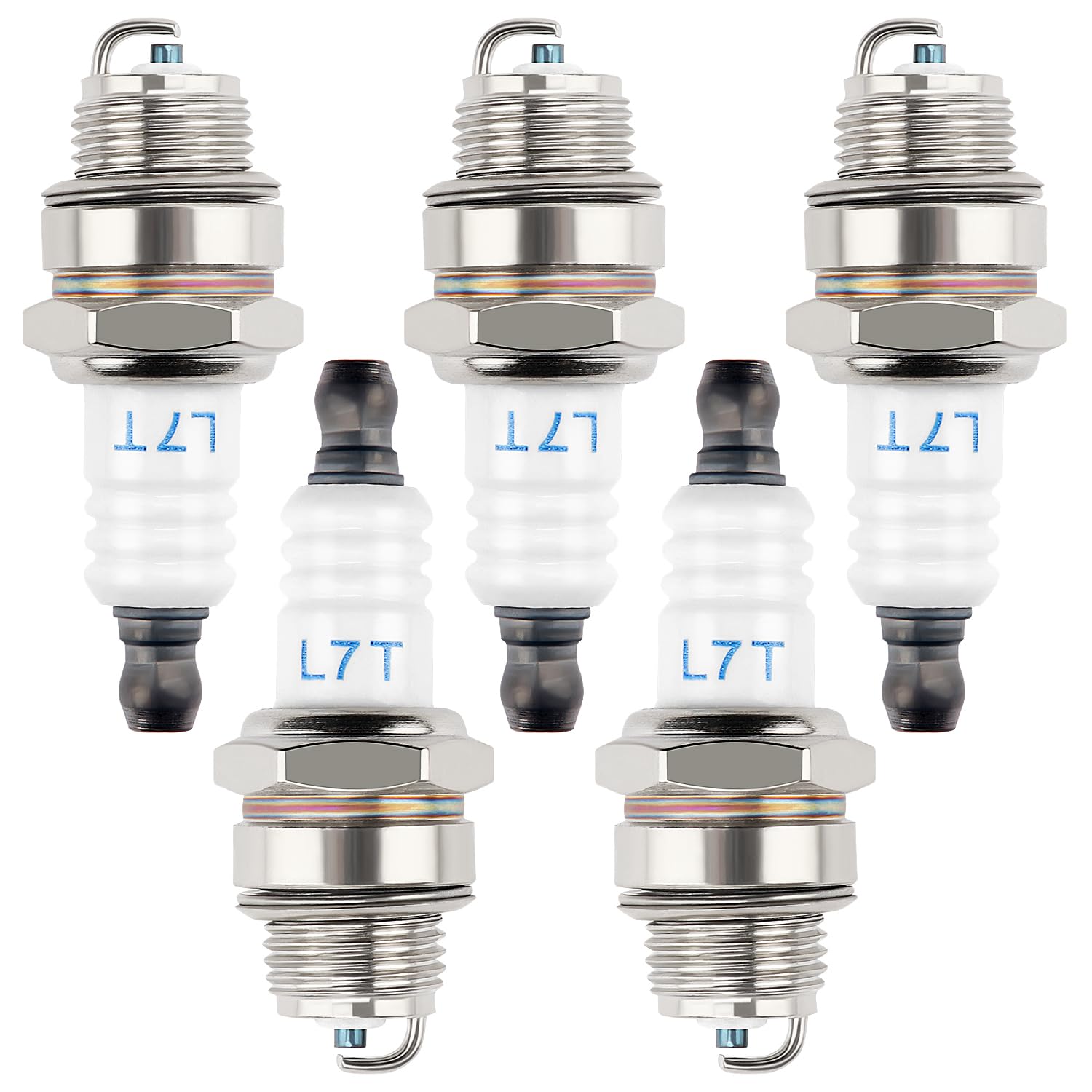VooGenzek 5 PCS Spark Plug L7T, Lawnmower Spark Plug, 2 Stroke Spark Plug, BM6A / L7T Spark Plug Replacement, for Strimmer Chainsaw Lawnmower Hedge Trimmer Cutter Replacement Accessories