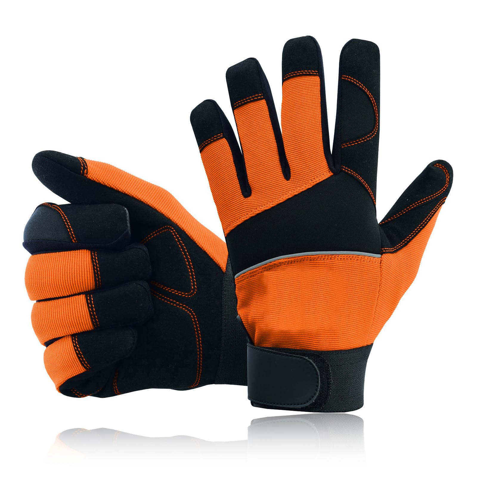 Swift Wear Safety Work Gloves Heavy duty Hand Protection Mechanic Gardening Builders Cut Multipurpose DIY Maintenance Adjustable Gloves (L, Orange)