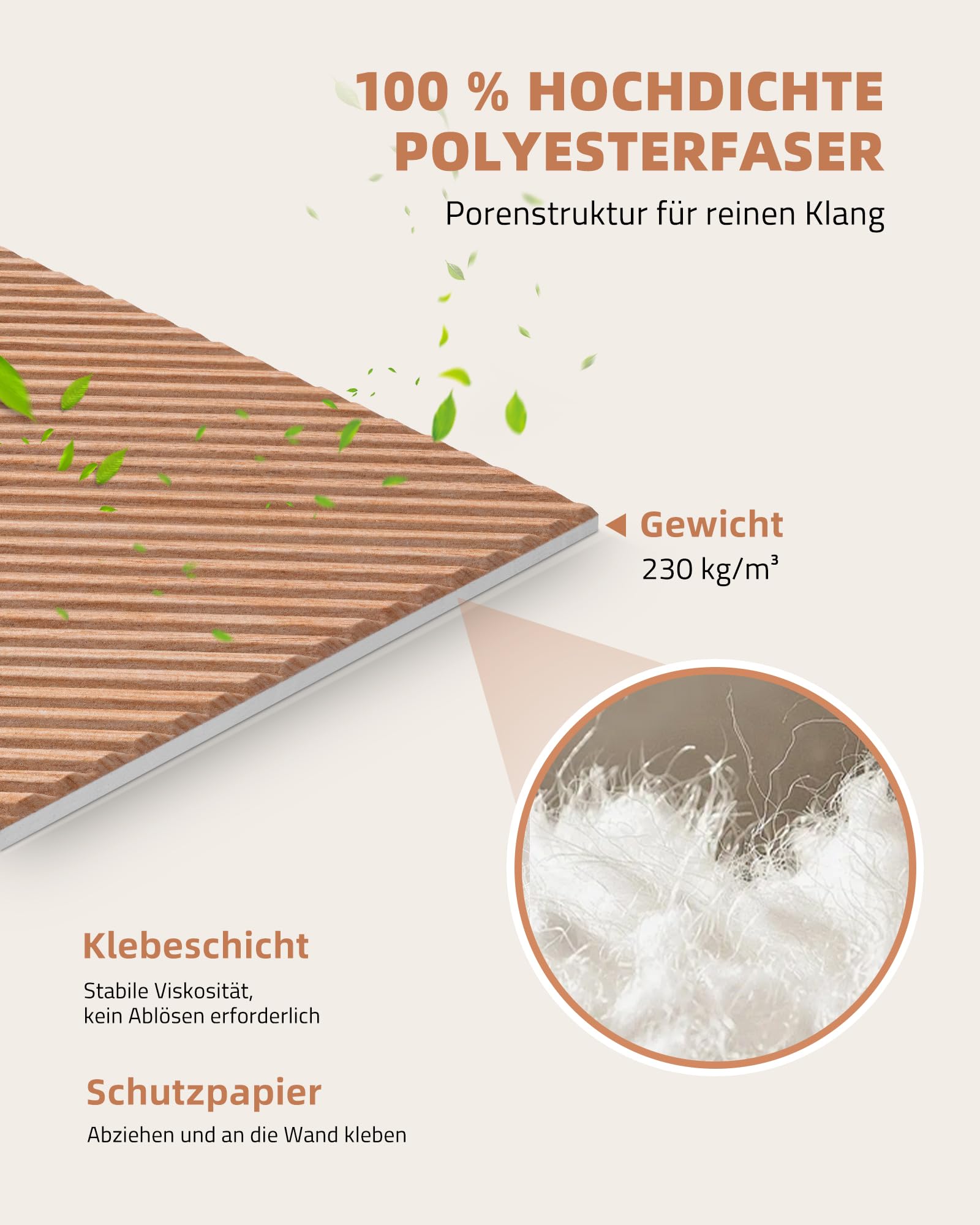 JAMELO Große Akustikpaneele, 6er-Pack 60cm x 60cm Schallschutzplatten mit Holzmusterdruck, selbstklebende dekorative Schallabsorber Schallschutz 3D Wandpaneele auf Filz für Studio und Zuhause 3