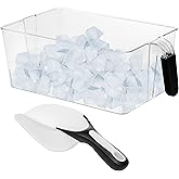 Ice Cube Tray + Ice Scoop For Freezer | Ice Bin & Flexible Scoop | BPA Free, Food Safe Ice Bucket | Clear Plastic Storage Bin