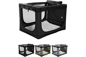 Veraste 33 Inch Collapsible Travel Dog Crate for Medium Large Dogs, Portable Dog Crate 4-Door Foldable Soft Kennel with Durable Mesh Windows for Indoor & Outdoor Travel, with Storage Bag,Black