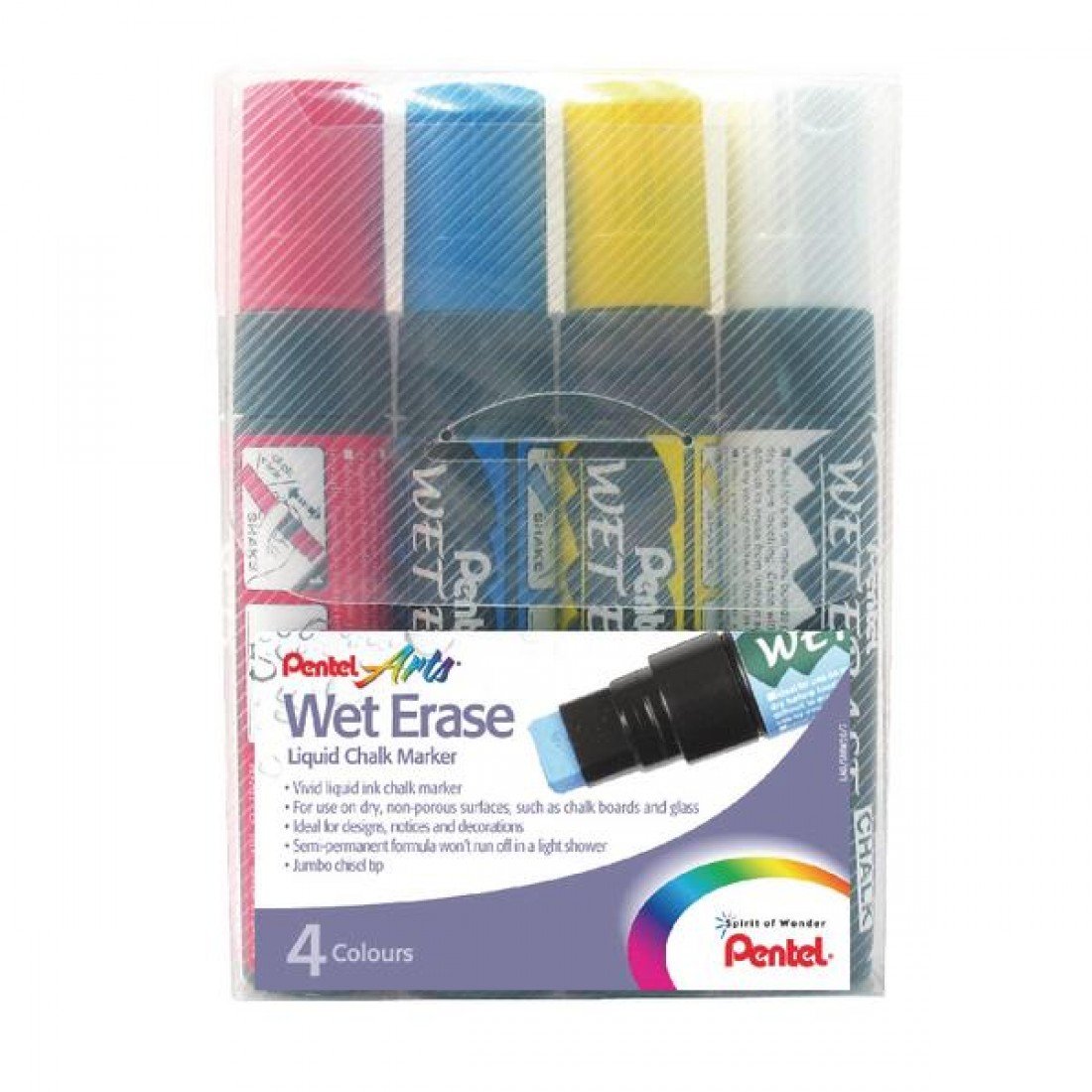 Pentel Wet Erase Chalk Marker Jumbo Tip - Assorted Colours (Pack of 4) โ image 1