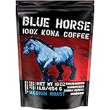 Farm-fresh: 100% Kona Coffee | Medium Roast | Whole Beans | 1 Lb or 16 oz Bag | Blue Horse 100% Kona Coffee in Hawaii
