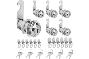 Pertinel Cam Locks Cabinet Locks Keyed Alike, 1-1/8'' (Length) Cylinder Fits on 7/8'' Max Panel Thickness, Secure Files Drawers Mailbox RV Storage Locks Replacement Set, Zinc Alloy (1-1/8 Inch 6Pcs)