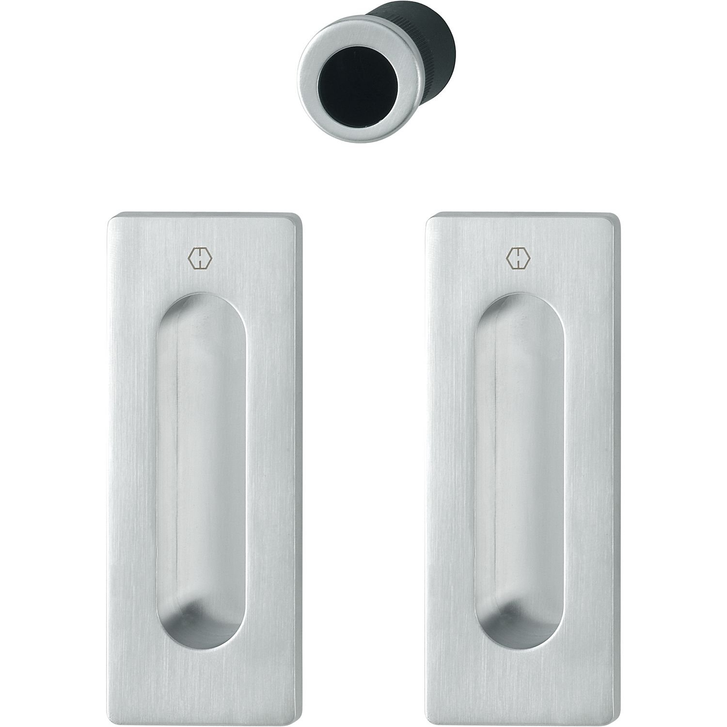 Hoppe Sliding Door Handle Set M464 - Without Lock, Rectangular Rosette BL, Chrome-Plated, Matte Shell Handles