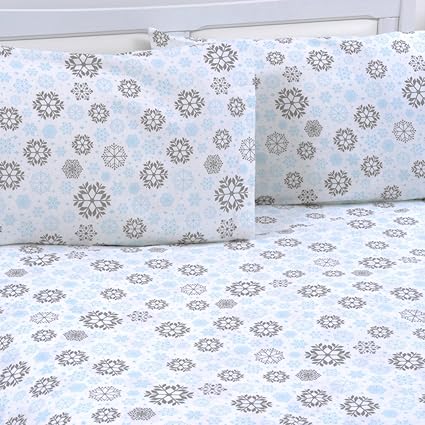 Mellanni King Flannel Sheet Set - 4 pc Printed Luxury 100% Cotton - Lightweight Bed Sheets - Cozy, Soft, Warm, Breathable Bedding - Deep Pockets - All Around Elastic (King, Blue/Gray Snowflakes) best king-sized flannel sheets Mellanni King Flannel Sheet Set - 4 pc Printed Luxury 100% Cotton - Lightweight Bed Sheets - Cozy, Soft, Warm, Breathable Bedding - Deep Pockets - All Around Elastic (King, Blue/Gray Snowflakes) best king-sized flannel sheets