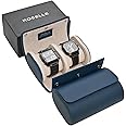 ROSELLE Genuine Leather Watch Roll Travel Case - Watch Roll Case For 2 Watches With Luxury Lining - Protect, Travel,Store, Display Fine Watches (2 slot Blue-Genuine Leather)