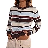RoseSeek Women's Striped Color Block Cropped Cardigan Button Down Long Sleeve Old Money Sweaters