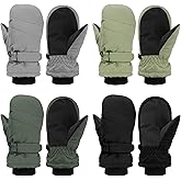 Geyoga 4 Pairs Kids Mittens Waterproof Ski Gloves Boys Girl Warm Snow Winter Mittens for Kids Toddler Outdoor Activities