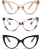 COVESATO Oversized Cat Eye Reading Glasses for Women Fashion Cute Blue Light Blocking Computer Readers(3-Pair,2.50)