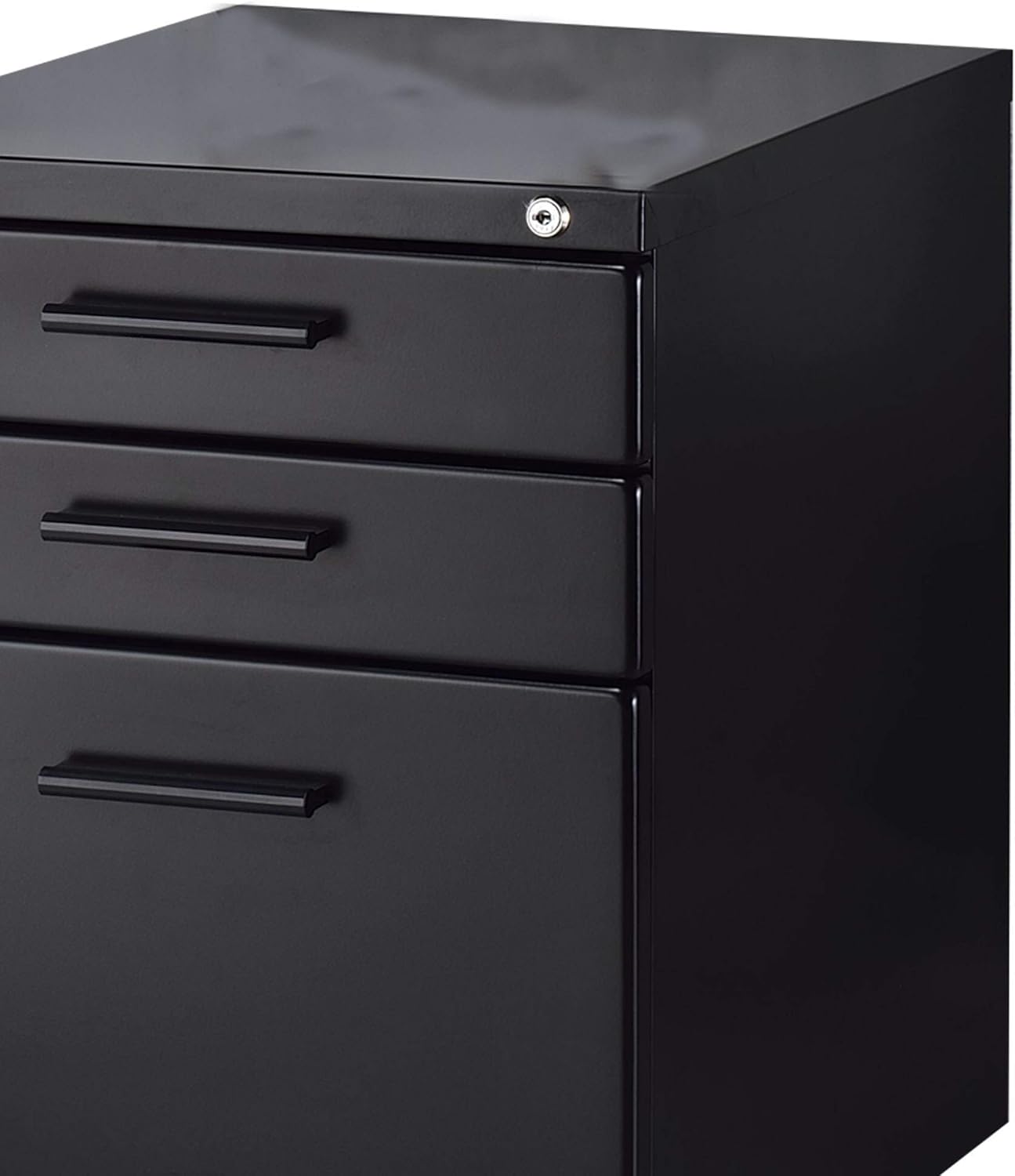 Amazon Com Contemporary Style File Cabinet With Lock System And Caster Support Black Modern Metal Wood Home Kitchen