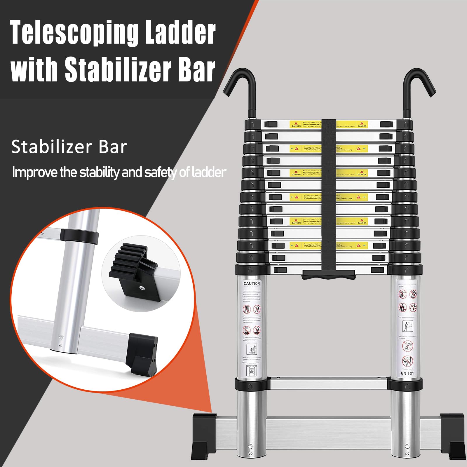 Retractable Rv Ladder Mua Telescoping Ladder with Hooks 8.5 FT - Aluminum Telescopic Ladder ...