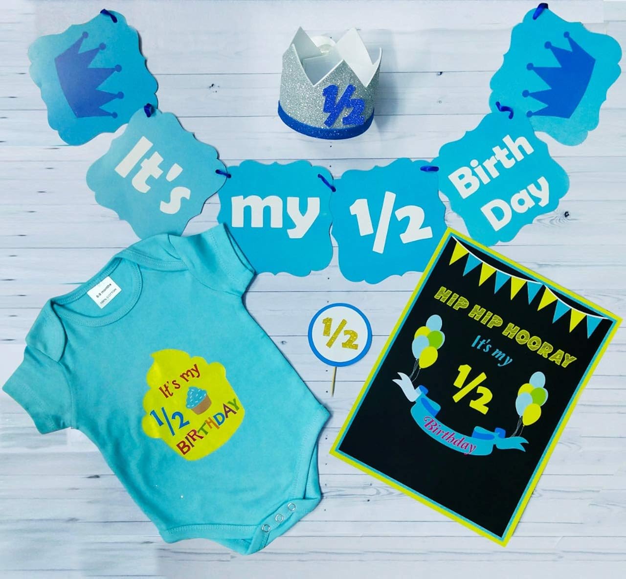 Untumble Boy's Half Birthday Decorations, Boy HalfBirthday Photo Shoot