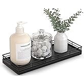 Bathroom Tray for Counter Top Organizer – Oak Wood Vanity Tray with Metal Frame for Dresser, Kitchen, Nightstand – Black Decorative Storage