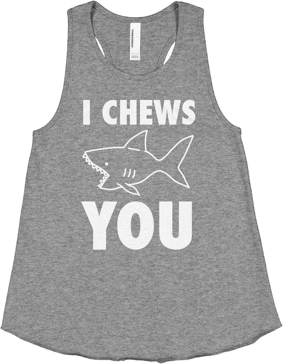Threadrock Big Girls' I Chews You Shark Racerback Tank Top