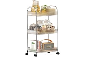 STARLATTA 3 Tier Rolling Cart with Wheels, Utility Trolley with Handle, Clear Acrylic Movable Storage Organizer for Kitchen, Bathroom, Nursery, Laundry, Book, Snack, Craft