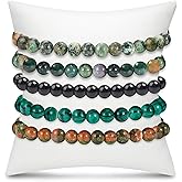 BOMAIL 5Pcs Healing Crystal Bracelets for Women 8mm Natural Stone Beaded Stretch Bracelet Set Handmade Semi-Precious Gemstone Bracelets