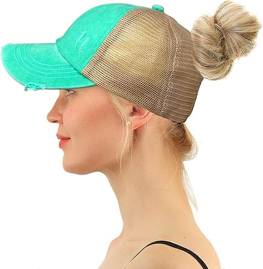 man bun baseball cap