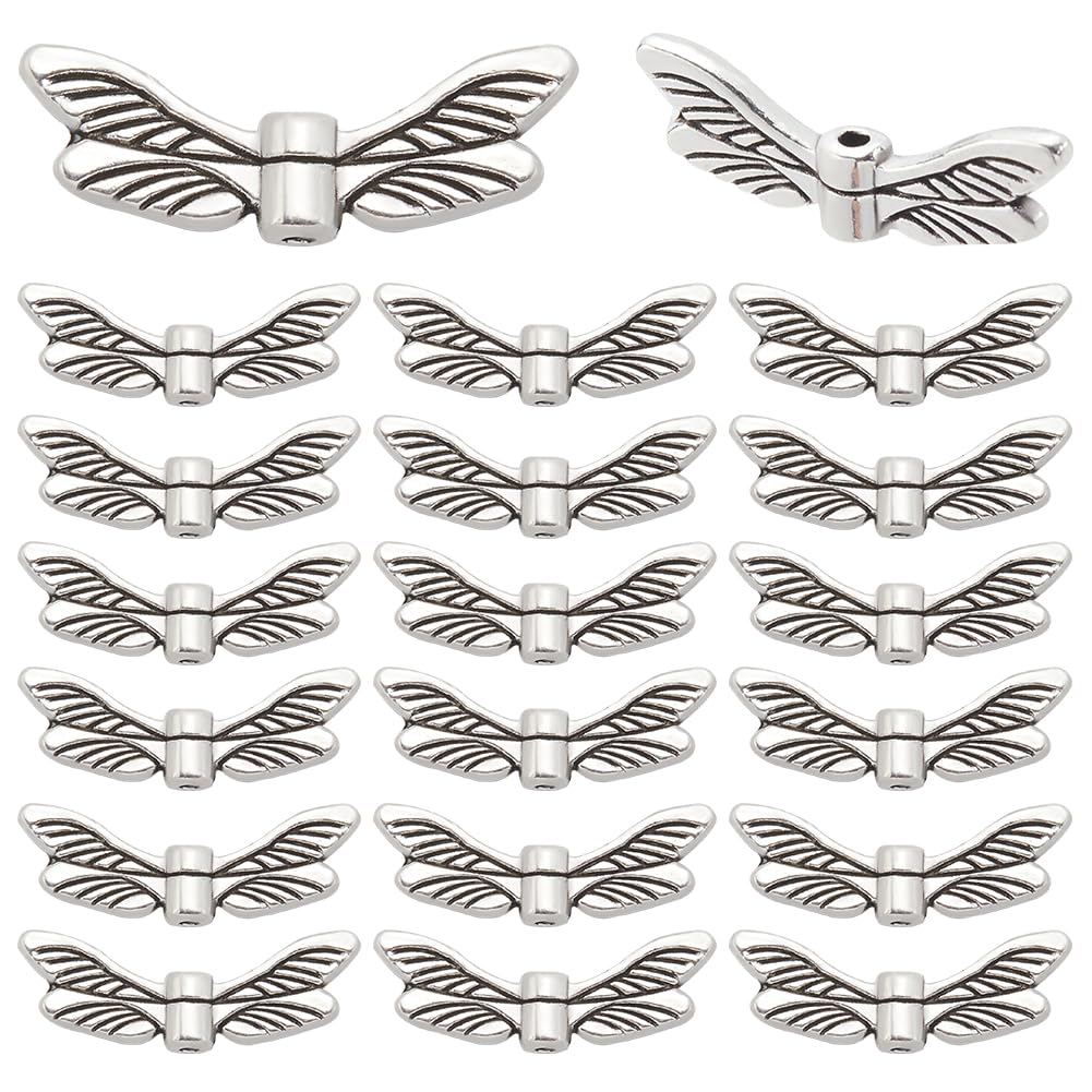 SOFPLATE 1 Box 200pcs Wing Beads Metal Silver Wing Beads Alloy Tibetan Style Vintage Fairy Angel Butterfly Flying Wing Spacer Bead Bulk for jewellery Making Necklace Bracelets Christmas Accessories