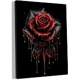 Black and Red Roses Canvas Wall Art, 12x16 In Modern Style | Gothic Wall Decor Pictures, Modern Flower Poster Prints, For Living Room Bedroom Office Bathroom, Ready To Hang