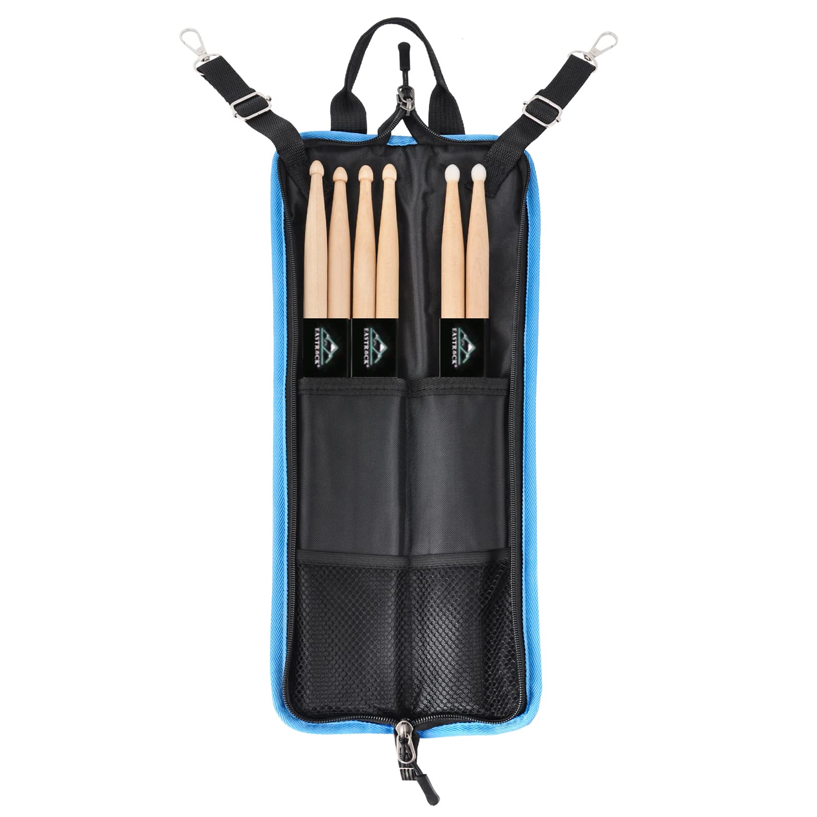 EASTROCK Drum Sticks Bag with 3 Pair Drumsticks,Floor Tom Hook,Carrying Strap for Drumsticks,Drum Key,Drum Wire Brushes,Mallets Black